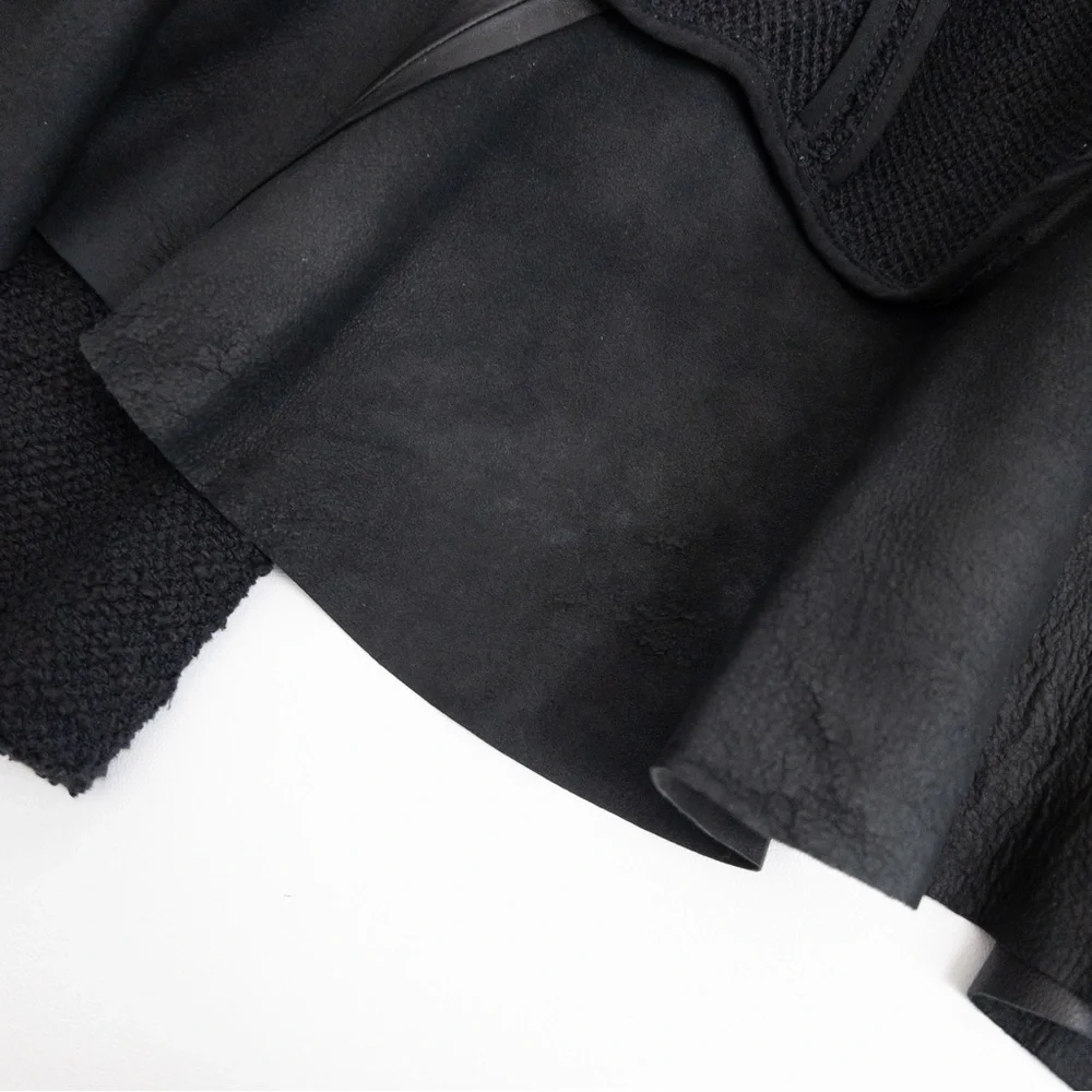 Rebecca Taylor . Leather & Boucle Knit Ruffle Peplum Jacket - Picture 4 of 10